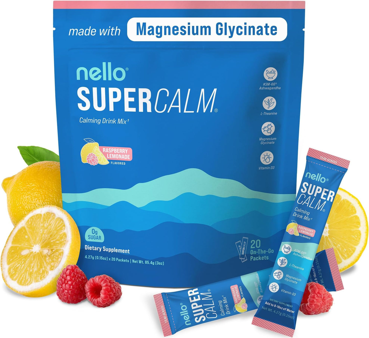 Supercalm – Calming Drink Mix with KSM-66 Ashwagandha, Vitamin D3, Magnesium & L-Theanine – Supports Cortisol Balance, Mood & Sleep, Helps Manage Occasional Stress – Travel Packets (20 Servings)