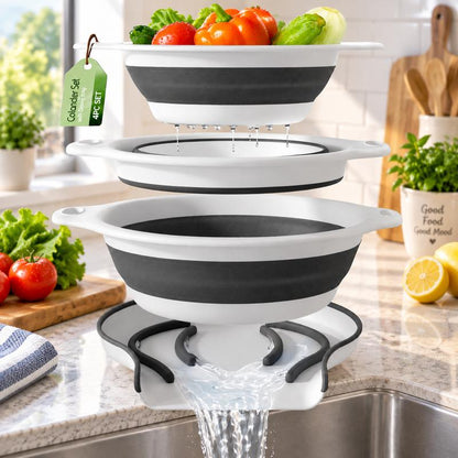 Collapsible Colander Set with Self-Draining Base