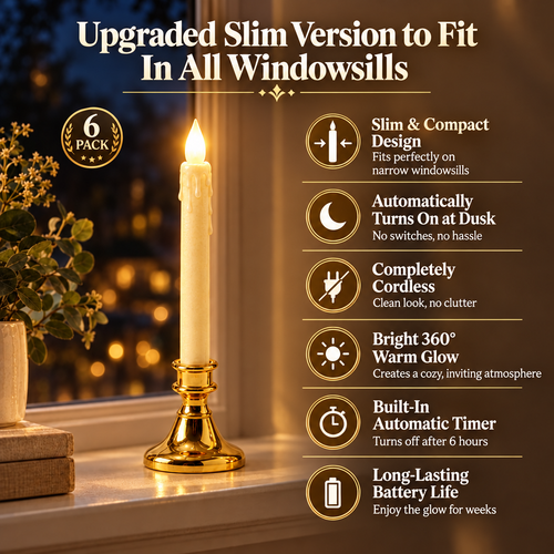 Premium Slim Bethlehem Lights Cordless Window Candles - Set of 6
