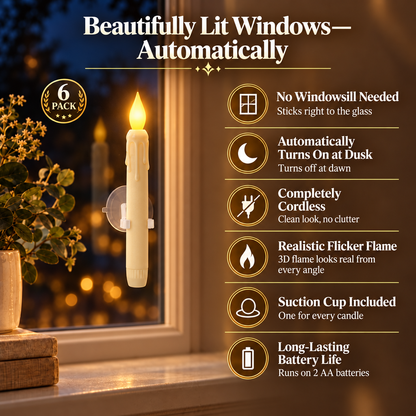 Premium Cordless Window Candles with Suctions - features