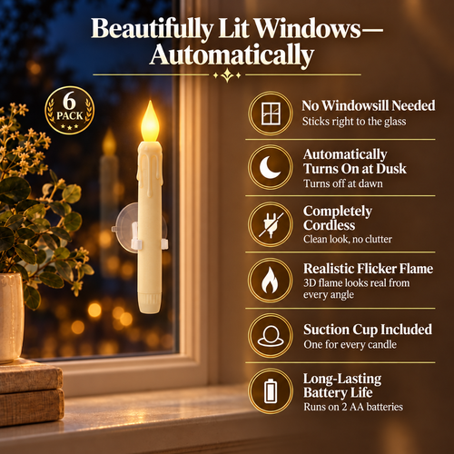 Premium Cordless Window Candles with Suctions - features